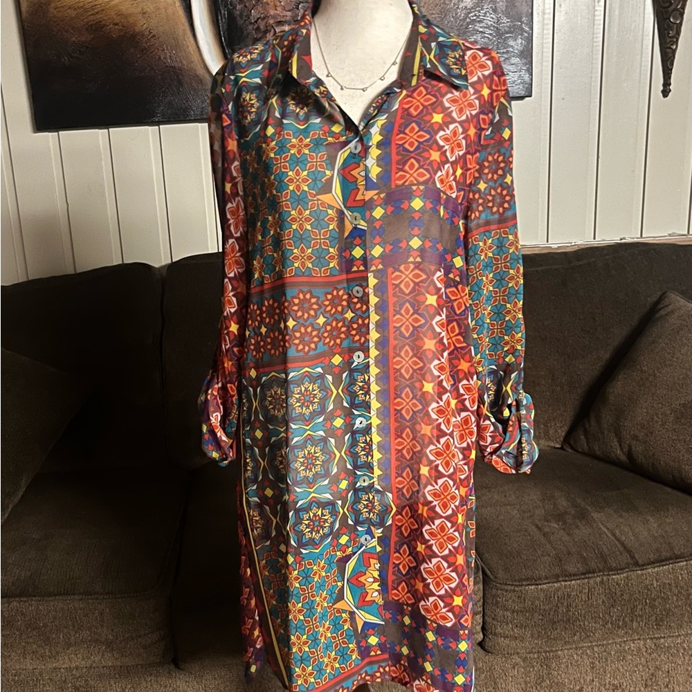 Multiples~Vintage Tunic Blouse Size Medium W/ Mandala Design (New W/Tags) - Picture 2 of 15